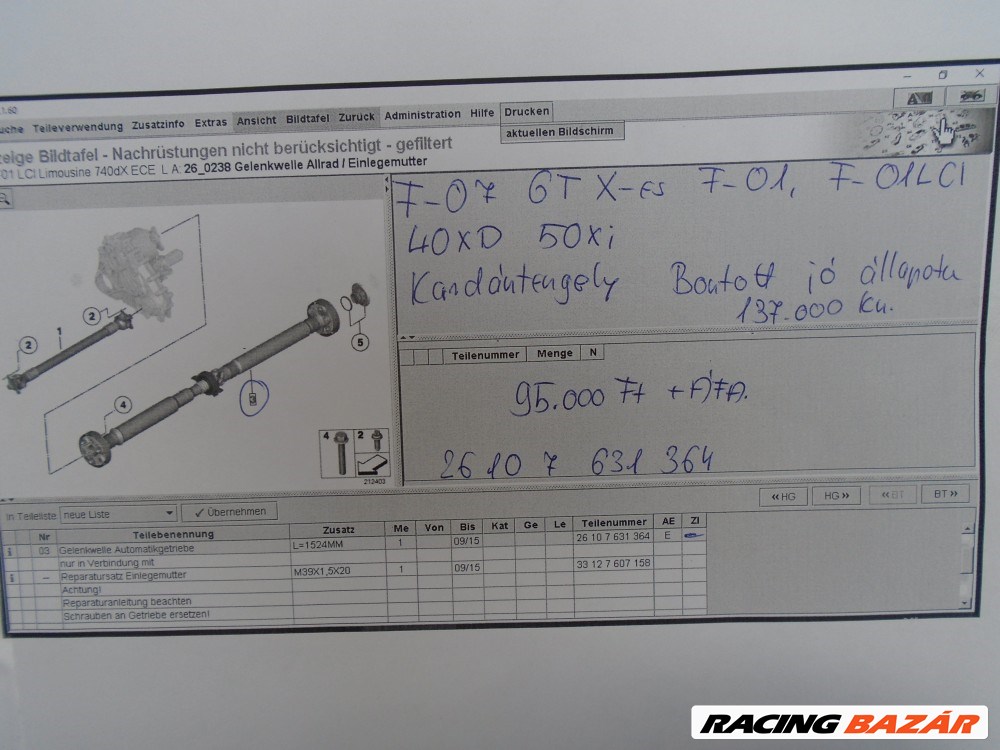 [Bontott, jó állapotú] BMW - Kardántengely / F07 GT X-es F01 ,  F01LCI , 40xd 50xi (137.000Km) 3. kép